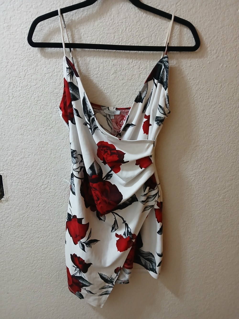iris White Slip Camisole Top with Red Rose Print